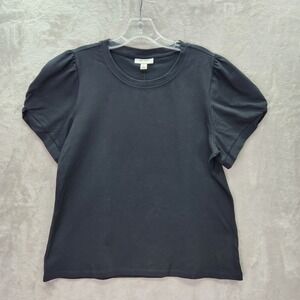 ON 34th Blouse Womens Large Black‎ Knit Top Puff Sleeve Summer Office Business